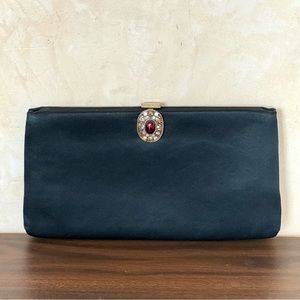 Vintage Black Silk Evening Bag Clutch Purse with Jeweled Clasp